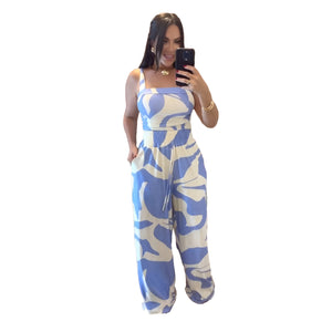 Women Casual Printed Sling Top Two Piece Sets Pants