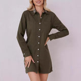 Autumn Single Breasted Shirt Casual Cardigan Collared Dress Long Sleeve