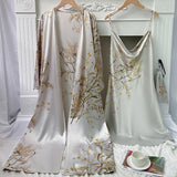 Printed Small Cherry Pajamas Women Simple Artificial Silk Home Wear Thin Robe Ice Silk Cami Dress Nightdress