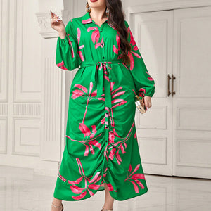 Plus Size Autumn Winter Youthful Looking Simple Elastic Waist Printed Dress Women Clothing