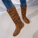 Pleated ide Zipper Flat Casual Women Boots Flat Boots Ankle Boots