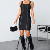 Women Summer Solid Sling Denim Sexy Dress