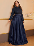 plus Size Dress Sequined Turtleneck Long Sleeve Dress with Belt Dinner Dress