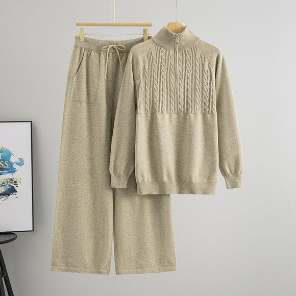 Autumn Winter Half Turtleneck Casual Idle Two Piece Sets Sweater Women