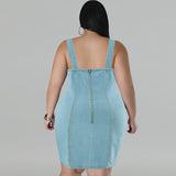 Plus Size Women Clothing Denim Sling Sleeveless Short Dress