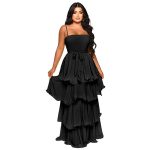 Chiffon Gentle Camisole High Waist Tiered Ruffle Maxi Dress Summer Dress