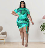 Plus Size Women Clothes Summer Short-Sleeved Jumpsuit Mid-Dress
