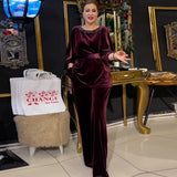 Spring Gold Velvet Western Slimming round Neck Pullover Straight Leg Pants Two Piece Set