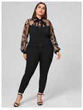 Plus Size Autumn Winter Women Clothes Solid Color Mesh Stitching Long Sleeves Lace-up Shirt