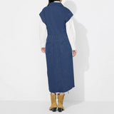 Women Clothing Polo Collar Single Breasted Denim Dress Without Belted