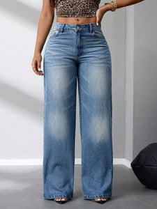Women Clothing Loose Drooping Wide Leg Straight Jeans