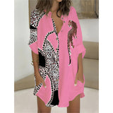 Plus Size Summer Women Clothing Printed Pattern Shirt Round Neck Half Sleeve Shirt Dress