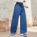 High Waist Jeans Autumn Loose Straight Trousers Draping Single Breasted Mop Pants High Waist Slimming Wide Leg Pants