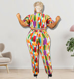 Plus Size Women Clothes Spring Short Sleeve Top with Blouse Pants
