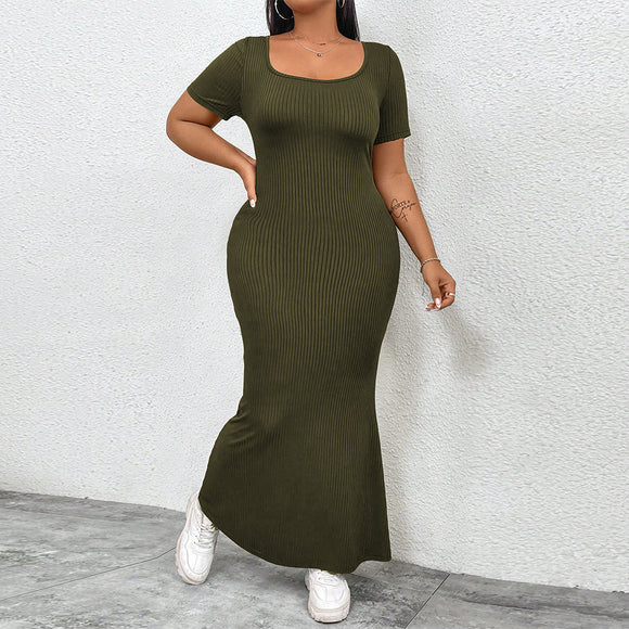 Plus Size Women U Neck Backless Design Dress Summer Simplicity Wind To Ankle Dress