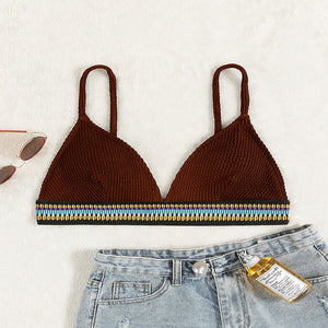 Retro Contrast Color Sexy Backless Spaghetti Straps Bikini Top