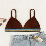 Retro Contrast Color Sexy Backless Spaghetti Straps Bikini Top