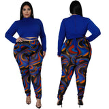 Plus Size Autumn Winter Irregular Asymmetric Characteristic Striped Printing Rope Slim Ladies Suit