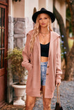 Autumn Winter Women Clothing Solid Color Polo Collar Cardigan with Pockets Three Buttons Mid-Length Coat