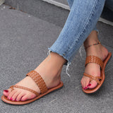 Flat Bottom Toe Ring Slippers Women Simple Knitted Belt Lightweight Beach Slippers Slippers