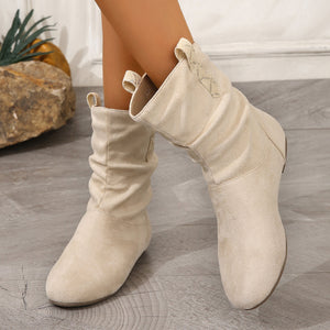 Pleated Women Ankle Boots Pattern Ear Bar Women Boots Flat Bottom Women Casual Boots