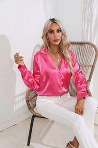 Popular Real Collar Satin Shirt Women Satin Artificial Silk Long Sleeve Shirt Women Clothing
