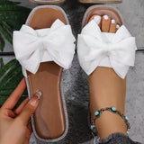 Flat Square Toe Slippers Women Outer Wear Bow Flat Heel Cloth Sandals