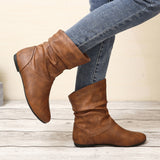 Casual Boots round Toe Low Heel Low Top Sleeve Faux Leather Boots All-Match Simple Sl on