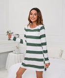 Women Striped Dress Printed Pajamas Casual Homewear