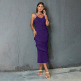 Summer Women Sexy Dress Semi Transparent Stitching Sleeveless Backless Halter Dress