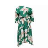 Plus Size Spring Summer Women Printed off Shoulder Elegant Dress