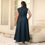 Plus Size Women Button Cardigan Denim Maxi Dress Source