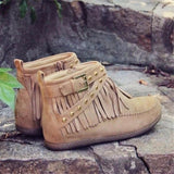 Vintage Suede Short Tassel Boots Women Flat Belt Buckle Single Boots