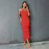 Summer Women Sexy Dress Semi Transparent Stitching Sleeveless Backless Halter Dress