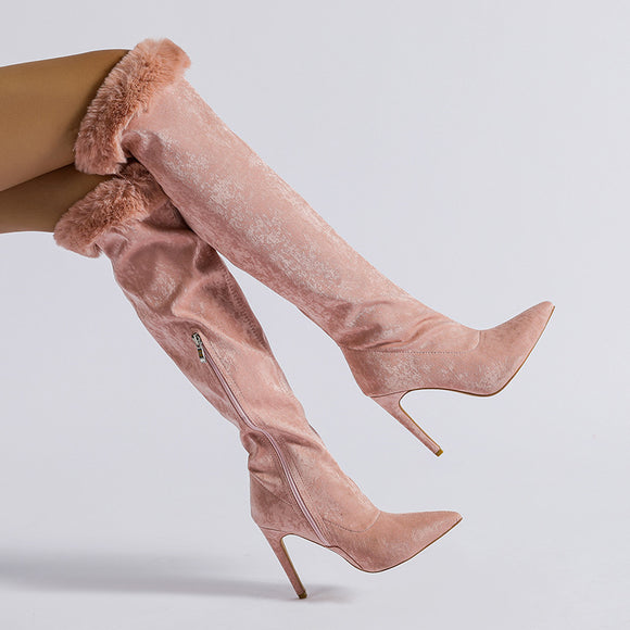 Heel High Leg Boot Large Tube Circumference Pointed Sleeve Lace Boots Boots