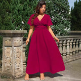 Plus Size Women V neck Dress Summer Slim Casual Vacation Beach Midi Dress