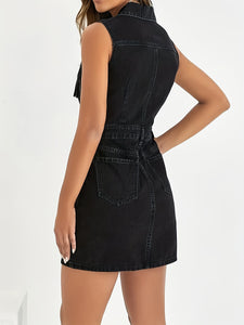 Ladies Black Beaded Denim Sleeveless Dress