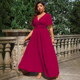 Plus Size Women V neck Dress Summer Slim Casual Vacation Beach Midi Dress
