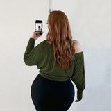 Plus Size Autumn Winter Women Sexy Off Shoulder Off Shoulder T Shirt Casual Top
