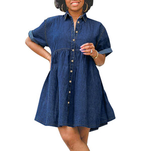 Women Denim Short Sleeve Slim Fit Dress Pettiskirt