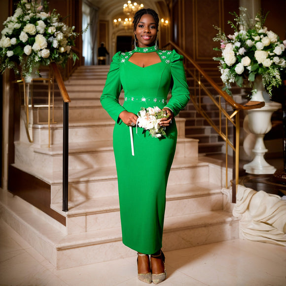 Plus Size Women Clothing Dress Hollow Out Cutout out Collar Beaded Party Cocktail Evening Dress