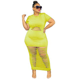 Plus Size Sexy Holes Solid Color Nightclub Dress