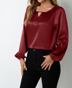 Satin Shirt Women Women's Clothing Artificial Silk Casual Pleated Long Sleeve Satin Top