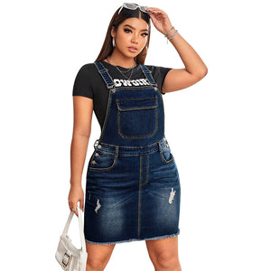 Plus Size Women Clothing Denim Suspender Dress