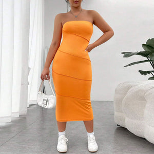 Plus Size Internet Popular Slim Fitting Slimming Sheath Sexy Strapless Dress Dress