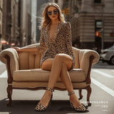 Sexy Leopard Print Pointed Toe Hollowed Pumps Women Arrival Buckle Closed Toe Roman Sandals