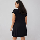 Plus Size Women Simple Elegant Short Sleeve Knitted Long Short Sleeve Dress Slimming Cinched Swing Dress