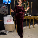 Spring Gold Velvet Western Slimming round Neck Pullover Straight Leg Pants Two Piece Set