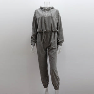 Corduroy Suit Women Sports Casual Autumn Winter Zipper Hooded Sweatshirt Sweatpants Two Piece Set Women