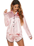 Artificial Silk Long Sleeve Shorts Home Wear Pajamas Women